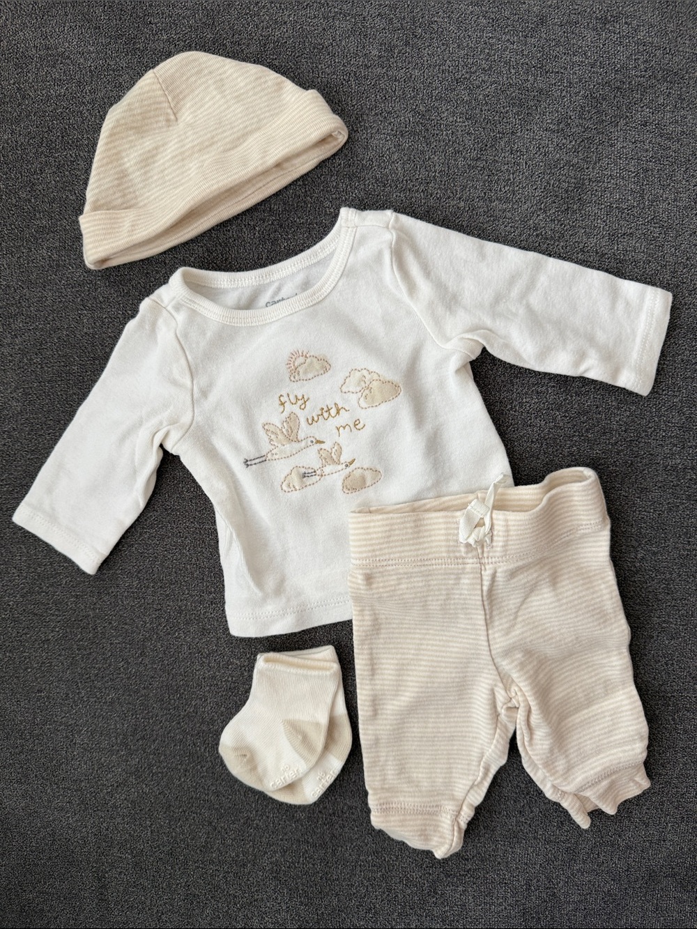 Carter's Cream and Beige Baby Matching Set - Hat, Top, Pants, Socks